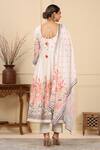 Shop_BAIRAAS_Ivory Mul Cotton Printed Block Notched Floral Anarkali Pant Set _at_Aza_Fashions