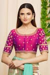 Buy_Nazaakat by Samara Singh_Pink Silk Embroidered Floral Round Blouse_at_Aza_Fashions