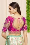 Nazaakat by Samara Singh_Pink Silk Embroidered Floral Round Blouse_Online_at_Aza_Fashions