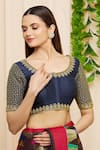 Buy_PAC FASHION CLOTHING_Blue Art Silk Embroidered Round Neck Blouse _at_Aza_Fashions