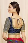 Shop_PAC FASHION CLOTHING_Blue Art Silk Embroidered Round Neck Blouse _at_Aza_Fashions