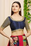 PAC FASHION CLOTHING_Blue Art Silk Embroidered Round Neck Blouse _Online_at_Aza_Fashions