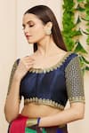 Buy_PAC FASHION CLOTHING_Blue Art Silk Embroidered Round Neck Blouse _Online_at_Aza_Fashions