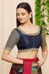 Shop_PAC FASHION CLOTHING_Blue Art Silk Embroidered Round Neck Blouse _Online_at_Aza_Fashions