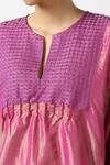 Shop Latha Puttanna Pink Two Tone Silk Hand Embroidered Thread And Bead Work Notched Yoke Phiran Tunic Online at Aza Fashions Shop_Latha Puttanna_Pink Two Tone Silk Hand Embroidered Thread And Bead Work Notched Yoke Phiran Tunic _Online_at_Aza_Fashions
