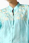 Shop Latha Puttanna Blue Silk Embroidery Mandarin Collar Dual Toned Shirt Online at Aza Fashions Shop_Latha Puttanna_Blue Silk Embroidery Mandarin Collar Dual Toned Shirt _Online_at_Aza_Fashions