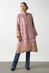 Buy_LATHA PUTTANNA_Pink Silk Embroidery Handwoven Ikat Pattern Coat _at_Aza_Fashions