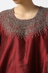 Latha Puttanna_Maroon Raw Silk Embroidery Glass Bead Round Neckline Tunic _Online_at_Aza_Fashions