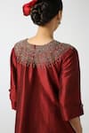 Shop_Latha Puttanna_Maroon Raw Silk Embroidery Glass Bead Round Neckline Tunic _Online_at_Aza_Fashions