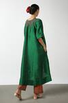 Shop_LATHA PUTTANNA_Green Raw Silk Embroidery Glass Bead Round Tunic _at_Aza_Fashions