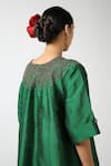 Buy_LATHA PUTTANNA_Green Raw Silk Embroidery Glass Bead Round Tunic _Online_at_Aza_Fashions