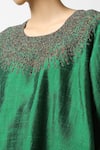 Shop_LATHA PUTTANNA_Green Raw Silk Embroidery Glass Bead Round Tunic _Online_at_Aza_Fashions