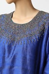 Latha Puttanna_Blue Raw Silk Embroidery Glass Bead Round Tunic _Online_at_Aza_Fashions