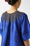 Buy_Latha Puttanna_Blue Raw Silk Embroidery Glass Bead Round Tunic _Online_at_Aza_Fashions