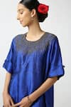 Shop_Latha Puttanna_Blue Raw Silk Embroidery Glass Bead Round Tunic _Online_at_Aza_Fashions