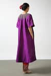 Shop_LATHA PUTTANNA_Purple Raw Silk Embroidery Glass Bead Round Neckline Tunic _at_Aza_Fashions