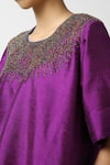LATHA PUTTANNA_Purple Raw Silk Embroidery Glass Bead Round Neckline Tunic _Online_at_Aza_Fashions
