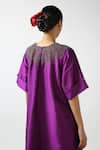 Shop_LATHA PUTTANNA_Purple Raw Silk Embroidery Glass Bead Round Neckline Tunic _Online_at_Aza_Fashions