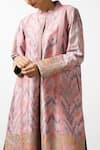 Latha Puttanna_Pink Hand Woven Silk Embroidered Collar Long Coat  _at_Aza_Fashions