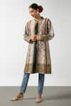Buy_Latha Puttanna_Beige Hand Woven Silk Embroidered Collar Coat  _at_Aza_Fashions