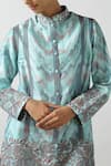 Buy_LATHA PUTTANNA_Blue Hand Woven Silk Embroidered Collar Floral Coat  _Online_at_Aza_Fashions