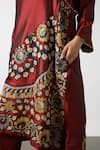 Shop_LATHA PUTTANNA_Maroon Two Tone Silk Embroidered Applique Kalamkari Kurta And Pant Set  _Online_at_Aza_Fashions