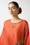 Buy_Latha Puttanna_Orange Two Tone Silk Embroidered Applique Notched Straight Kurta And Pant Set _Online_at_Aza_Fashions