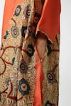 Shop_Latha Puttanna_Orange Two Tone Silk Embroidered Applique Notched Straight Kurta And Pant Set _Online_at_Aza_Fashions