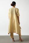 Shop Latha Puttanna Gold Raw Silk Embroidered Mirror Round Asymmetric Kurta And Pant Set at Aza Fashions Shop_Latha Puttanna_Gold Raw Silk Embroidered Mirror Round Asymmetric Kurta And Pant Set _at_Aza_Fashions
