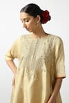 Latha Puttanna Gold Raw Silk Embroidered Mirror Round Asymmetric Kurta And Pant Set Online at Aza Fashions Latha Puttanna_Gold Raw Silk Embroidered Mirror Round Asymmetric Kurta And Pant Set _Online_at_Aza_Fashions