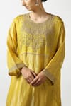 Shop_Latha Puttanna_Yellow Banaras Silk Tissue Embroidered Bead Straight Kurta And Pant Set  _Online_at_Aza_Fashions