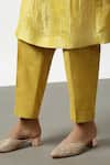 Latha Puttanna_Yellow Banaras Silk Tissue Embroidered Bead Straight Kurta And Pant Set  _at_Aza_Fashions