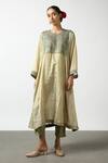 Buy_Latha Puttanna_Green Banaras Silk Tissue Embroidered Bead Round Kurta And Pant Set _at_Aza_Fashions