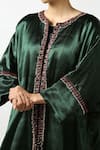 Shop_Latha Puttanna_Green Modal Silk Embroidered Ikat Round Long Jacket  _Online_at_Aza_Fashions