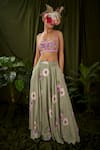 Pooja Bagaria_Green Printed Windflower Flared Skirt  _Online_at_Aza_Fashions