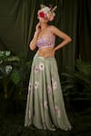 Buy_Pooja Bagaria_Green Printed Windflower Flared Skirt  _Online_at_Aza_Fashions