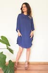 Buy_Seesa_Blue Chiffon Placement Hand Embroidery Crystal Iris Kaftan Dress _at_Aza_Fashions
