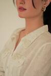 Shop_Seesa_White Linen Placement Hand Embroidery Floral Collared Neck Eiza Shirt _at_Aza_Fashions