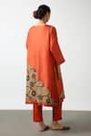 Shop_Latha Puttanna_Orange Two Tone Silk Embroidered Applique Notched Straight Kurta And Pant Set _at_Aza_Fashions