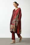 LATHA PUTTANNA_Maroon Two Tone Silk Embroidered Applique Kalamkari Kurta And Pant Set  _Online_at_Aza_Fashions