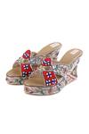 Shop_Fuchsia_Multi Color Embroidery Floral Kiss Wedges _at_Aza_Fashions