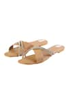 Shop_Fuchsia_Brown Embroidered Latte Crystal Sliders _at_Aza_Fashions