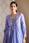 Buy_Bunka_Purple Voile Plunge Neck Sanam Pleated Lace Tunic _Online_at_Aza_Fashions