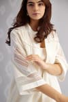 Buy_Bunka_White Voile Embellished Crochet Lace Band Collar Ezra Textured Jacket  