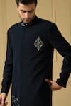 Shop_Hilo Design_Blue Italian Ethnic Fabric Cielo Embellished Jacket Sherwani With Trouser _Online_at_Aza_Fashions