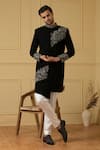 Buy_Hilo Design_Black Italian Ethnic Fabric Dulce Sequin Jacket Sherwani With Trouser _at_Aza_Fashions