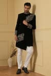 Shop_Hilo Design_Black Italian Ethnic Fabric Dulce Sequin Jacket Sherwani With Trouser _at_Aza_Fashions