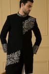 Hilo Design_Black Italian Ethnic Fabric Dulce Sequin Jacket Sherwani With Trouser _Online_at_Aza_Fashions