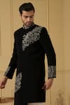 Hilo Design_Black Italian Ethnic Fabric Dulce Sequin Jacket Sherwani With Trouser _at_Aza_Fashions