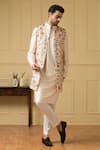 Buy_Hilo Design_Off White Semi Raw Silk Embroidered Thread Divino Floral Bundi Kurta Set _at_Aza_Fashions